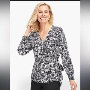 Talbots FAUX WRAP LEOPARD PRINT BLOUSE Size Large.